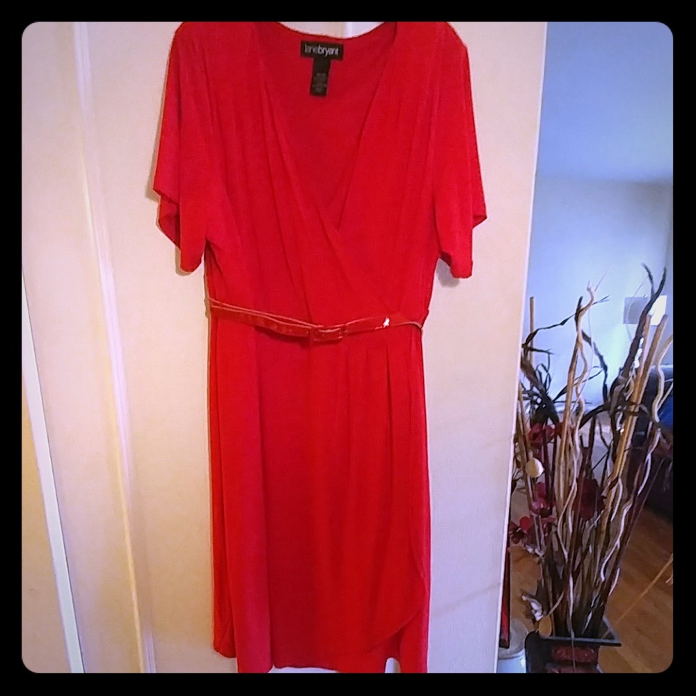 Red faux wrap dress